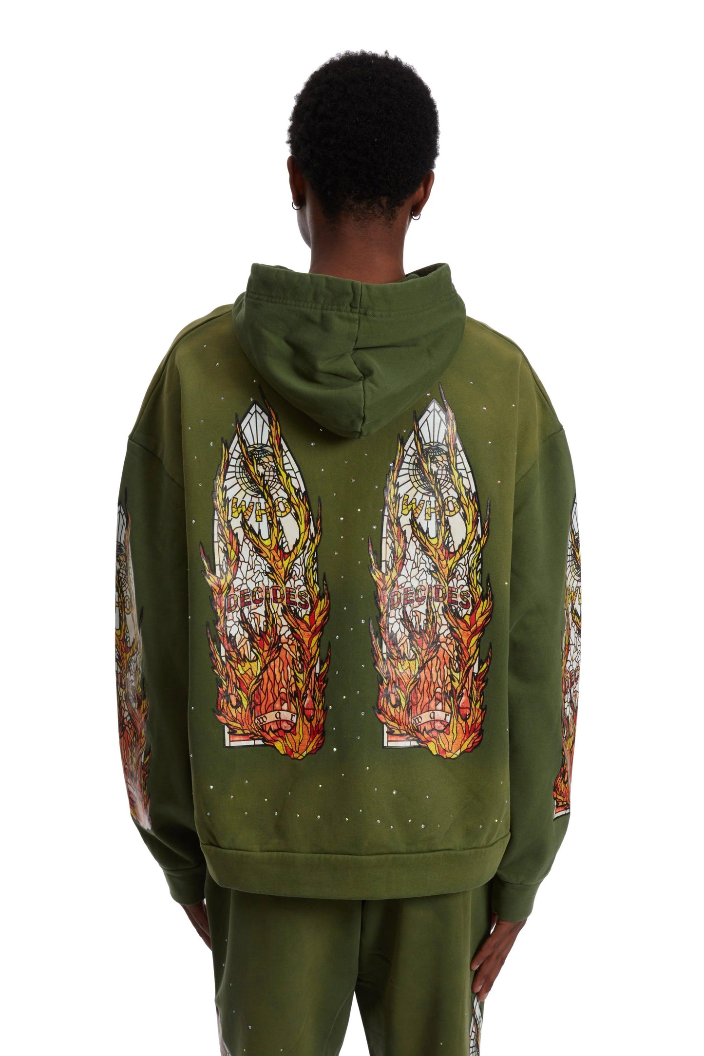 Who Decides War Flame Glass Hooded Sweatshirt Green