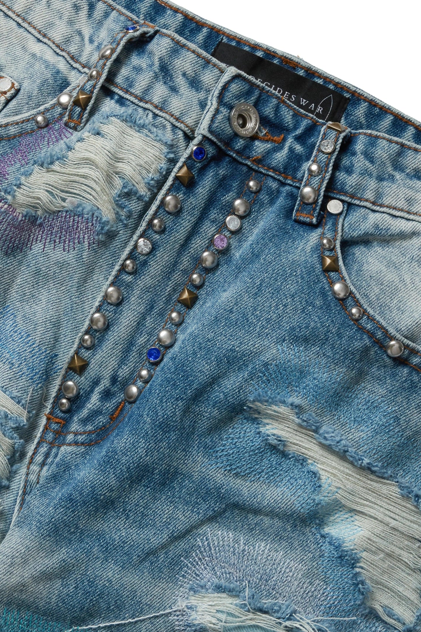 Who Decides War Multicolor Stud Distressed Denim Jeans