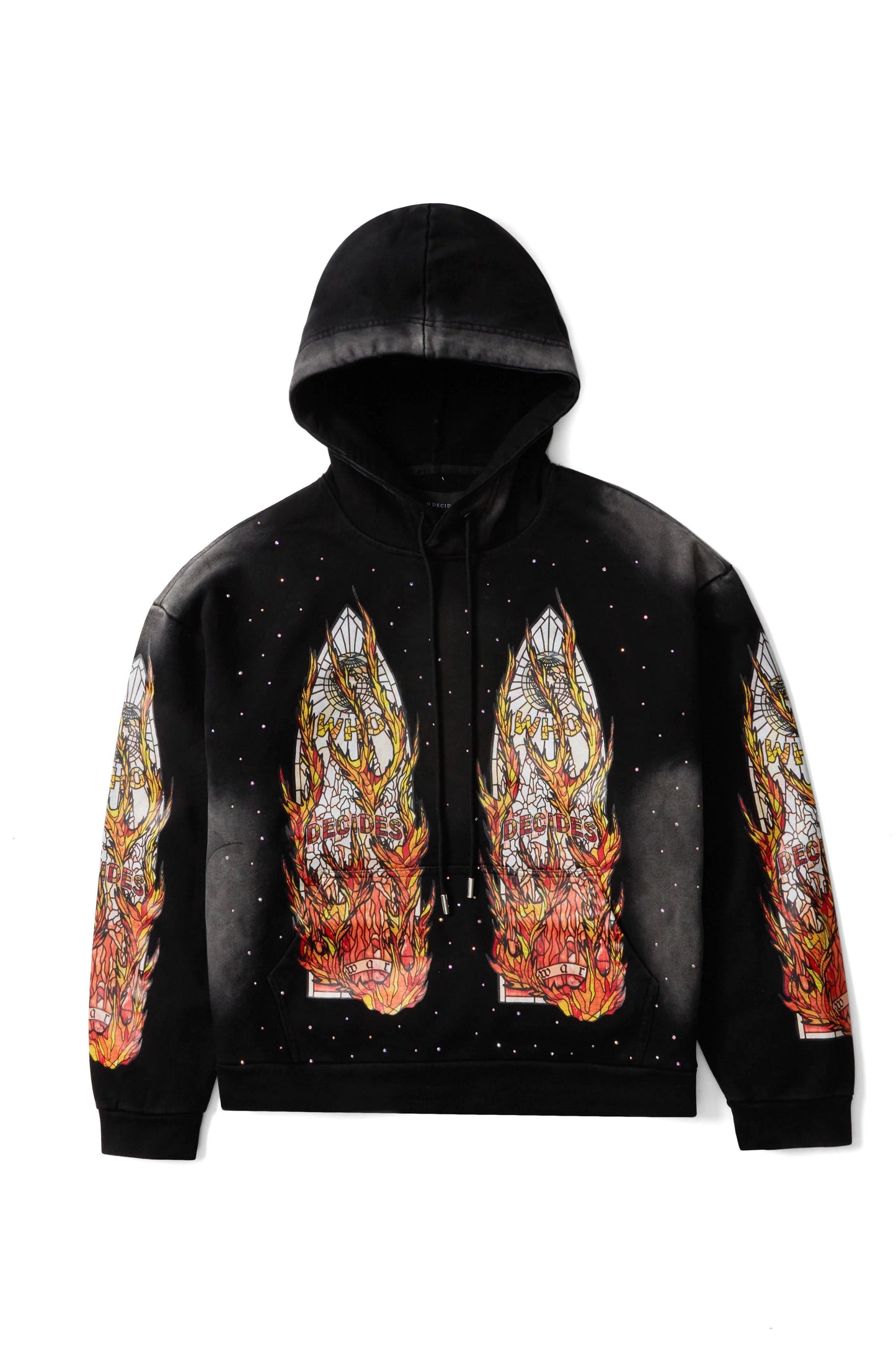 Who Decides War Flame Glass Hooded Sweatshirt Black