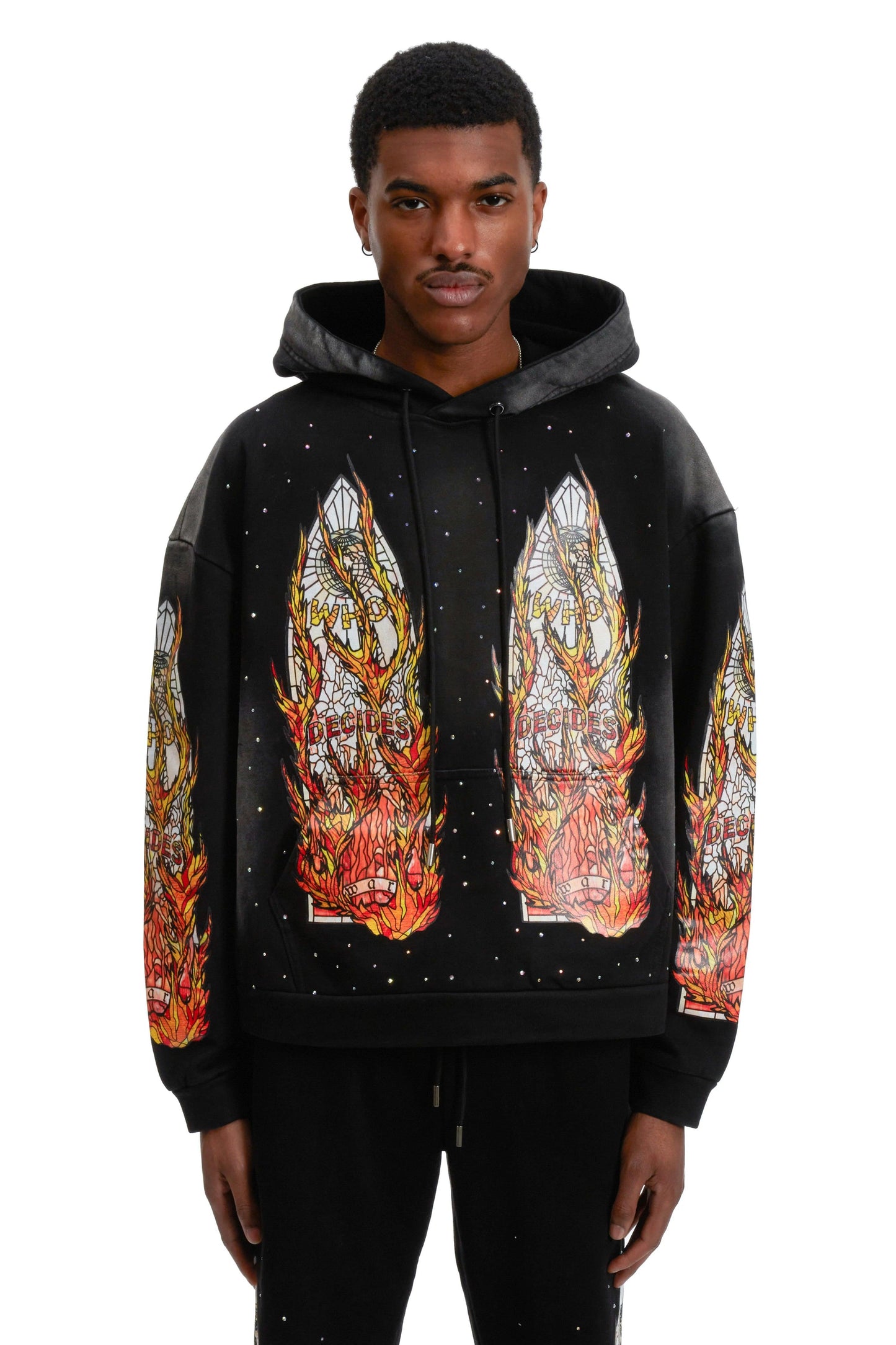 Who Decides War Flame Glass Hooded Sweatshirt Black