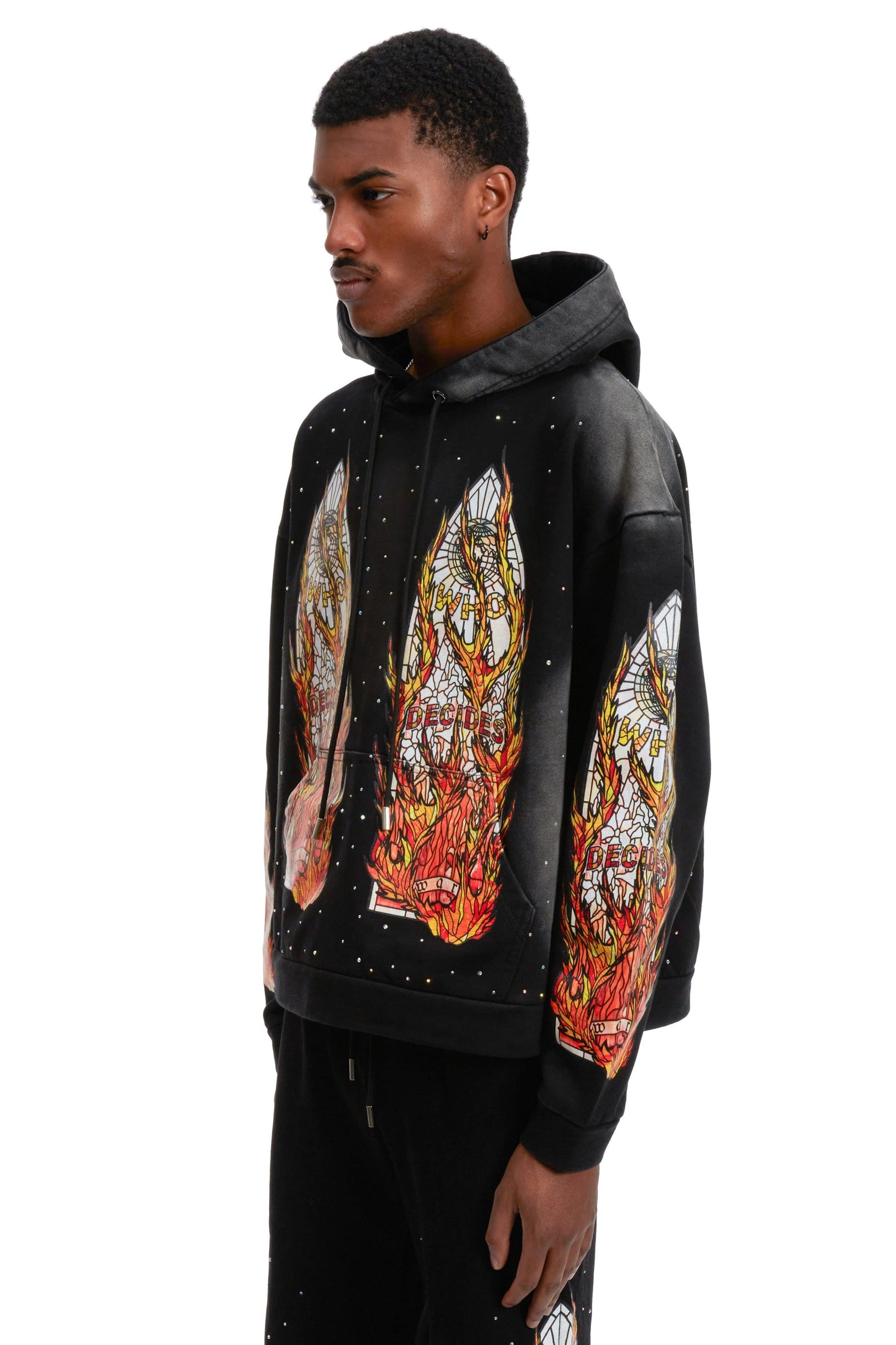 Who Decides War Flame Glass Hooded Sweatshirt Black