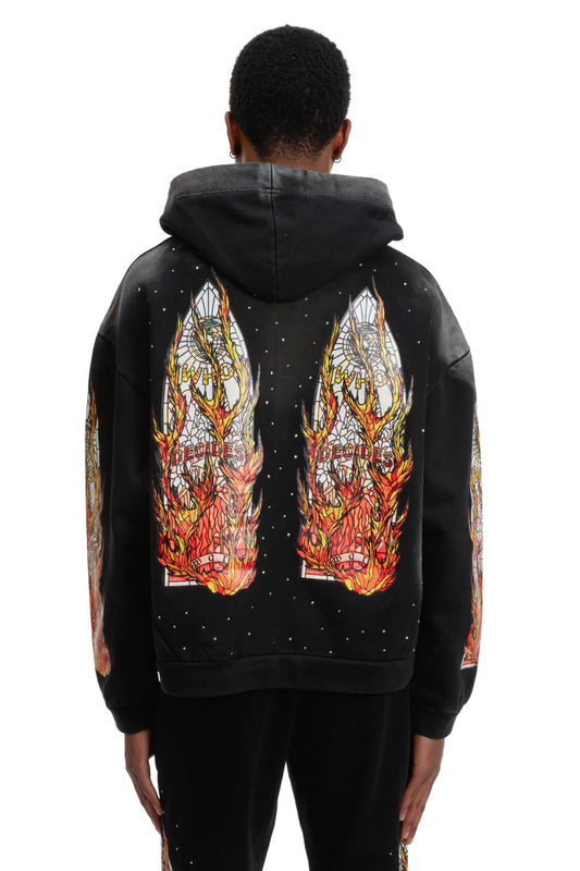 Who Decides War Flame Glass Hooded Sweatshirt Black