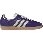 Purple Adidas sneaker with white stripes on a white background - Image 3