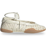 White woven shoe with tan insole on a white background - Image 1