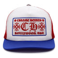 Chrome Hearts CH Hollywood USA Trucker Cap Rot, Weiß und Blau