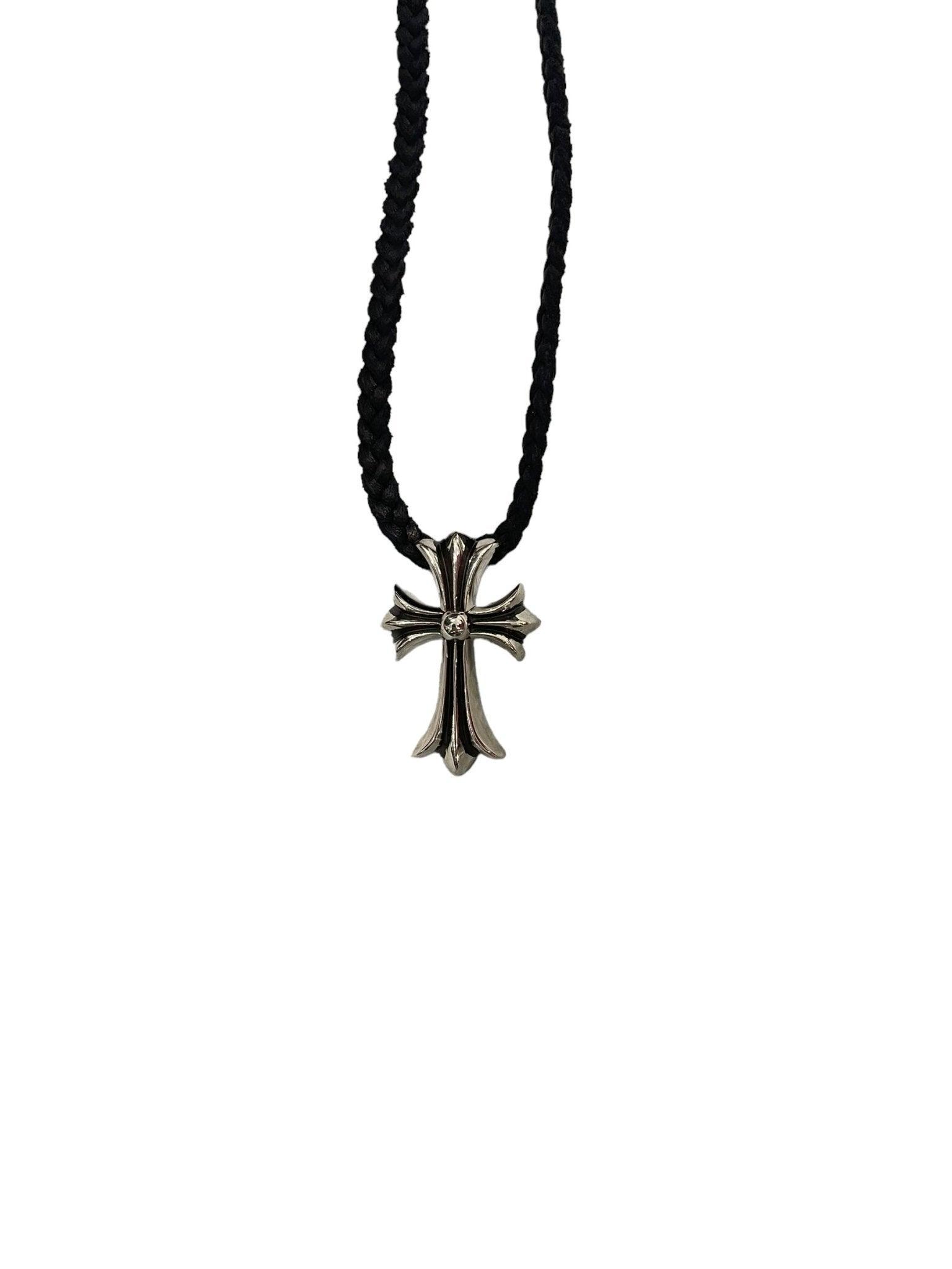 Chrome Hearts Silver Cross Pendant w/ Black Rope Chain - Supra Sneakers