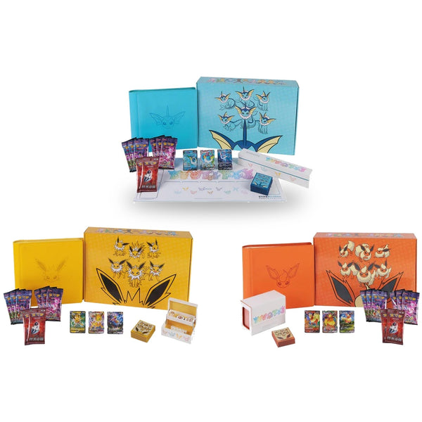 Pokémon TCG: Simplified Chinese Sword & Shield Eevee Advanced Gift Box (CSH3) Vaporeon + Jolteon + Flareon Bundle