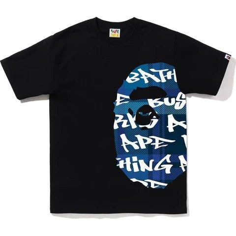 Bape Graffiti Check Side Big Ape Head Tee Black / Blue - Supra Sneakers