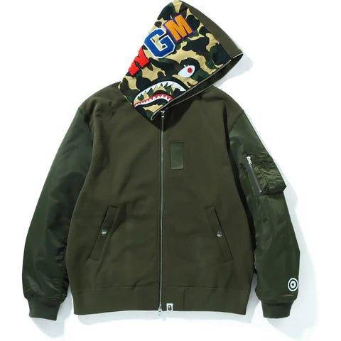 Bape Military Shark Relaxed Fit Full Zip Hoodie Olive - Supra Sneakers