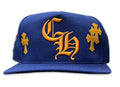 Cappellino Snapback con Toppe in Pelle Chrome Hearts Blu / Giallo