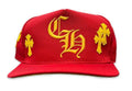 Cappello Snapback con Toppe in Pelle Chrome Hearts Rosso / Giallo