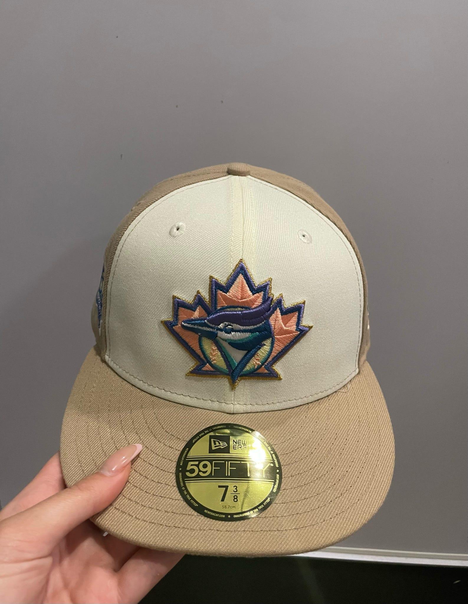 New Era 59 Fifty Sugar Shack 2.0 Toronto Blue Jays 25th Anniversary Patch Rail Hat - White, Tan, Lavender - Supra Sneakers