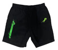 Psychworld Pantaloncini in tela nera con logo lime verde