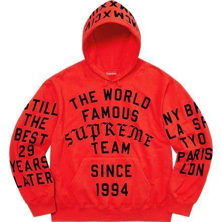 Supreme Team Flocked Hooded Sweatshirt Bright Red - Supra Sneakers